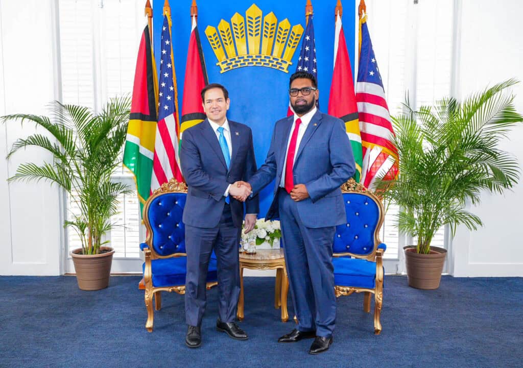 Irfaan Ali junto Marco Rubio secretario de Estado de EEUU, este jueves en Guyana- Imágen cuenta X del Presidente Guayanes.