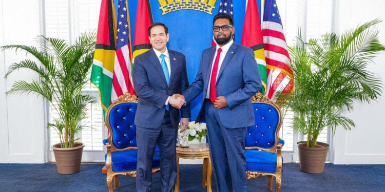 Irfaan Ali junto Marco Rubio secretario de Estado de EEUU, este jueves en Guyana- Imágen cuenta X del Presidente Guayanes.