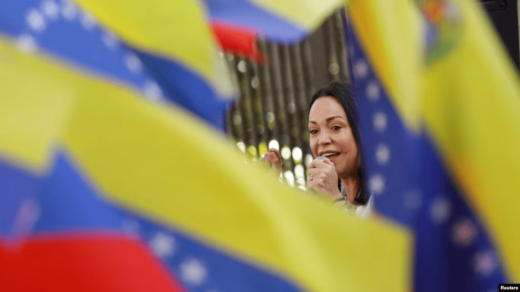 La candidata presidencial opositora María Corina Machado da un discurso en un acto el pasado 23 de enero en Caracas.